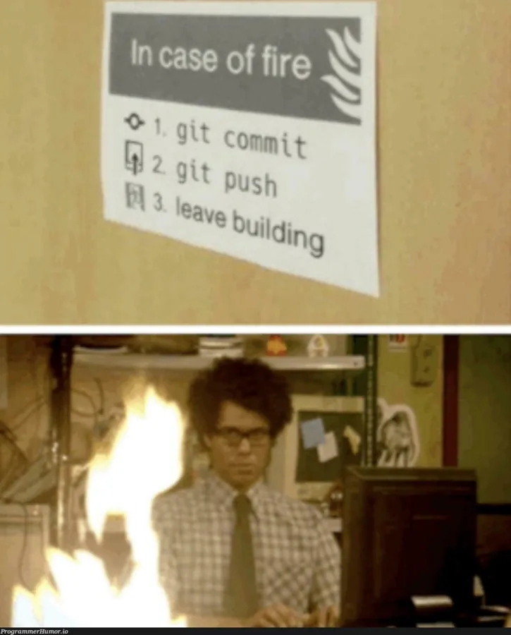 Programming meme about Git and developer workflow chaos