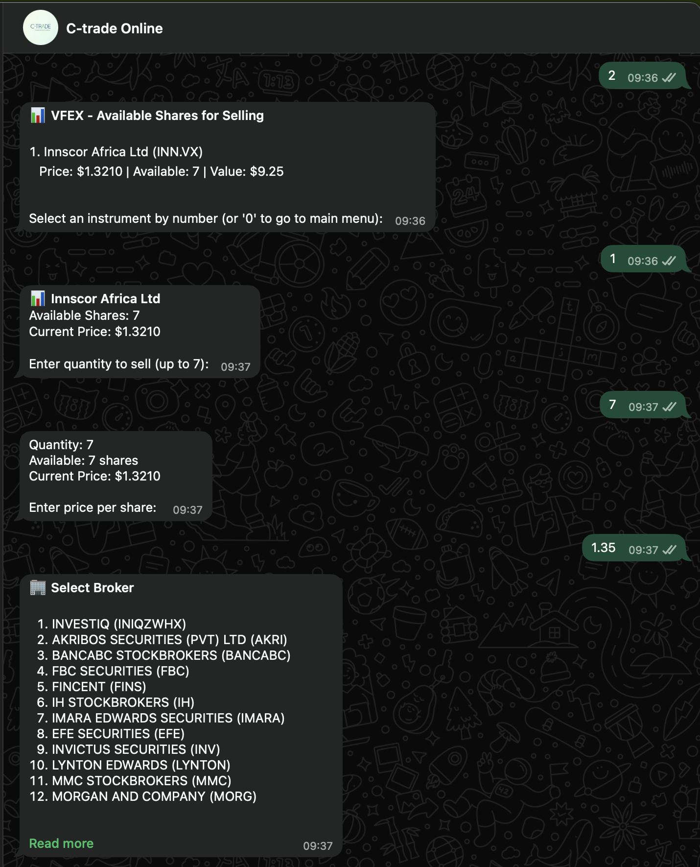 C-TRADE Chatbot order or account flow
