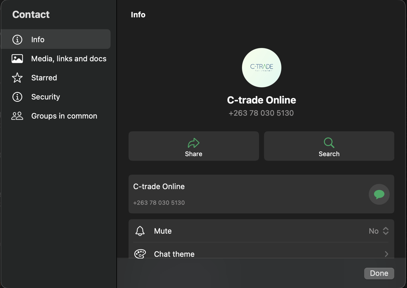 C-TRADE Chatbot information screen
